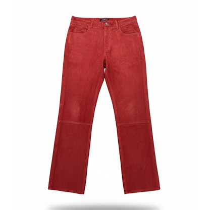 Kashani men's cherry red suede straight cut pants