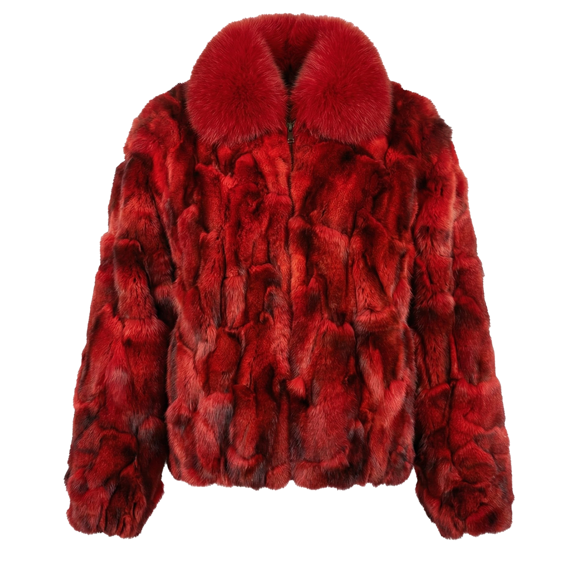Kashani Men's Red Full Fox Fur Bomber Coat
