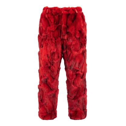 Kashani Men's Red Diamond Cut Fox Fur Pants