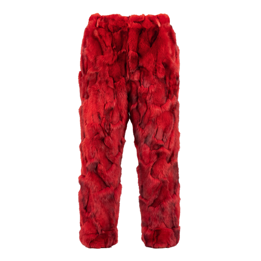 Kashani Men's Red Diamond Cut Fox Fur Pants