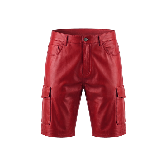Kashani Red Lambskin Leather Cargo Shorts