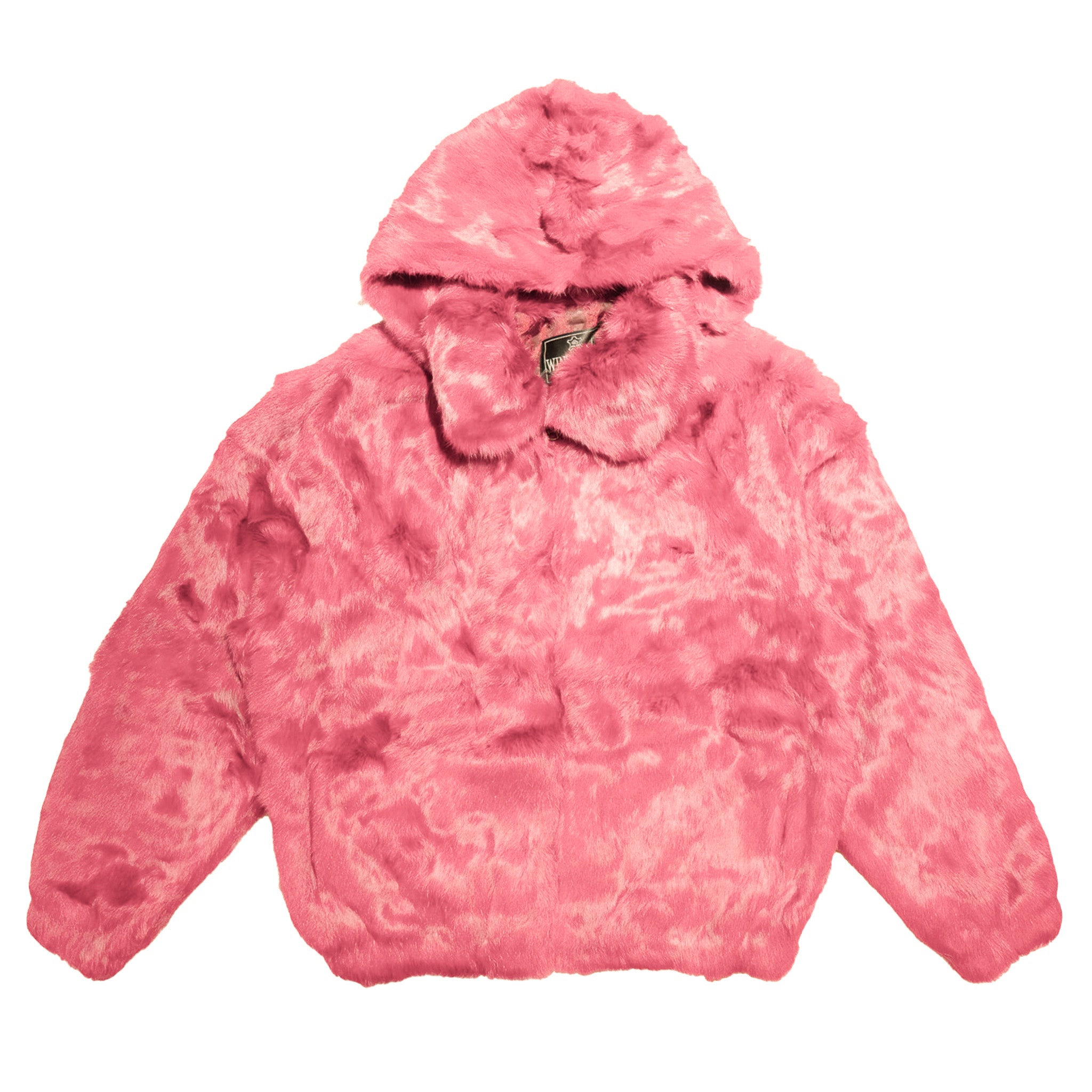 Kashani Men's Pink Rabbit Fur Hooded Bomber Jacket