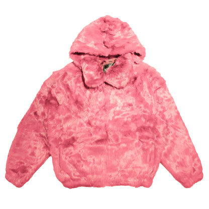 Kashani men's pink rabbit fur hooded bomber jacket