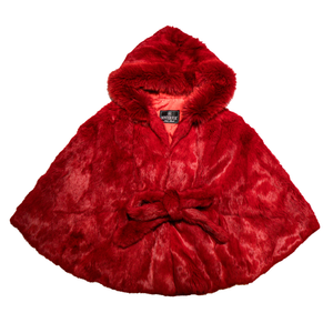 Kashani Women's Red Rabbit Fur Hooded Poncho - Dudes Boutique