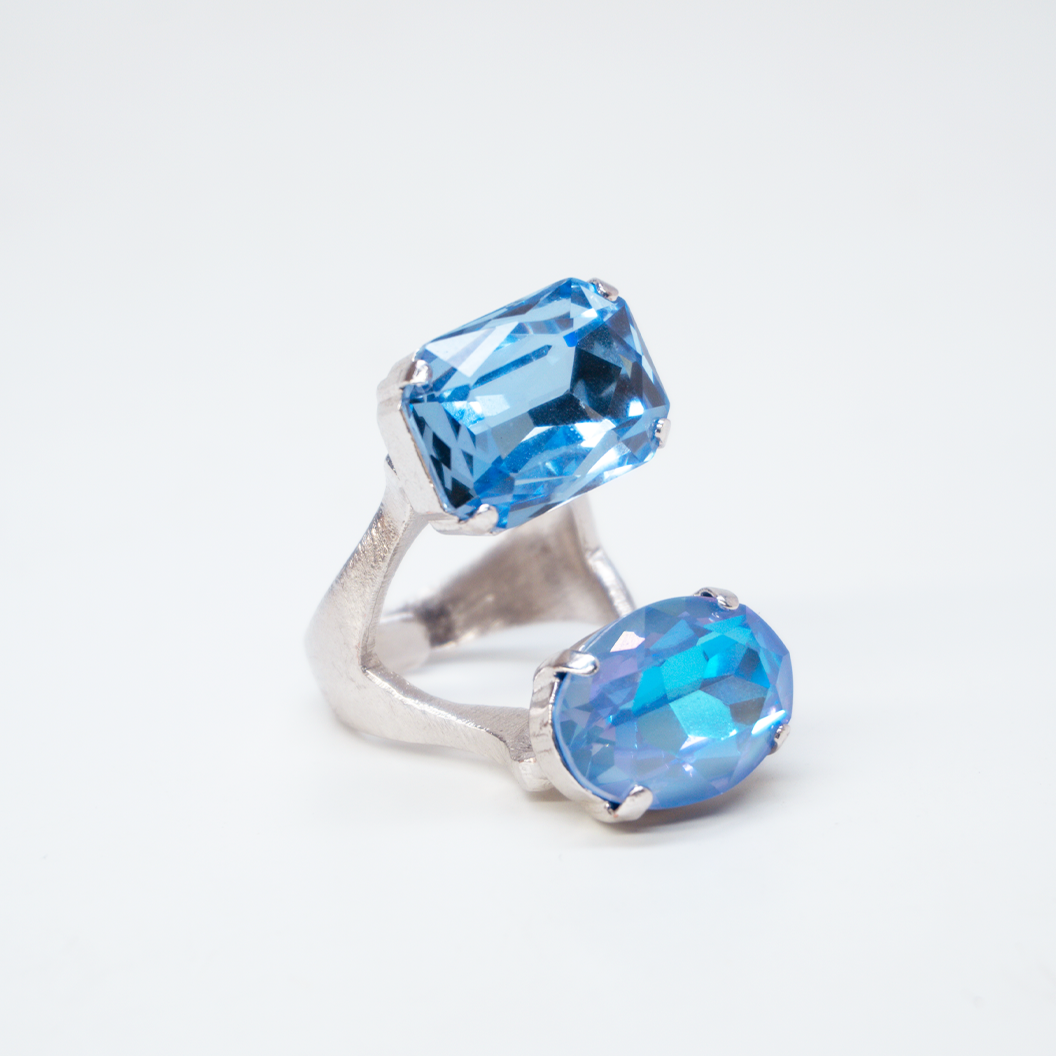 Nikolas Frangos Blue Dual Crystal Emerald & Oval Cut Ring - Dudes Boutique