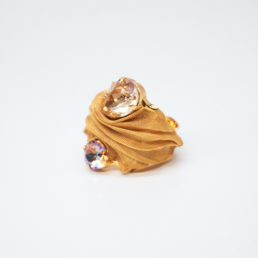 Nikolas Frangos Golden Skirt Crystal Oval Cut Ring - Dudes Boutique