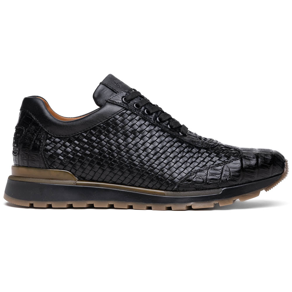 Marco Di Milano Roma Black Woven Calfskin & Crocodile Sneakers - Dudes Boutique