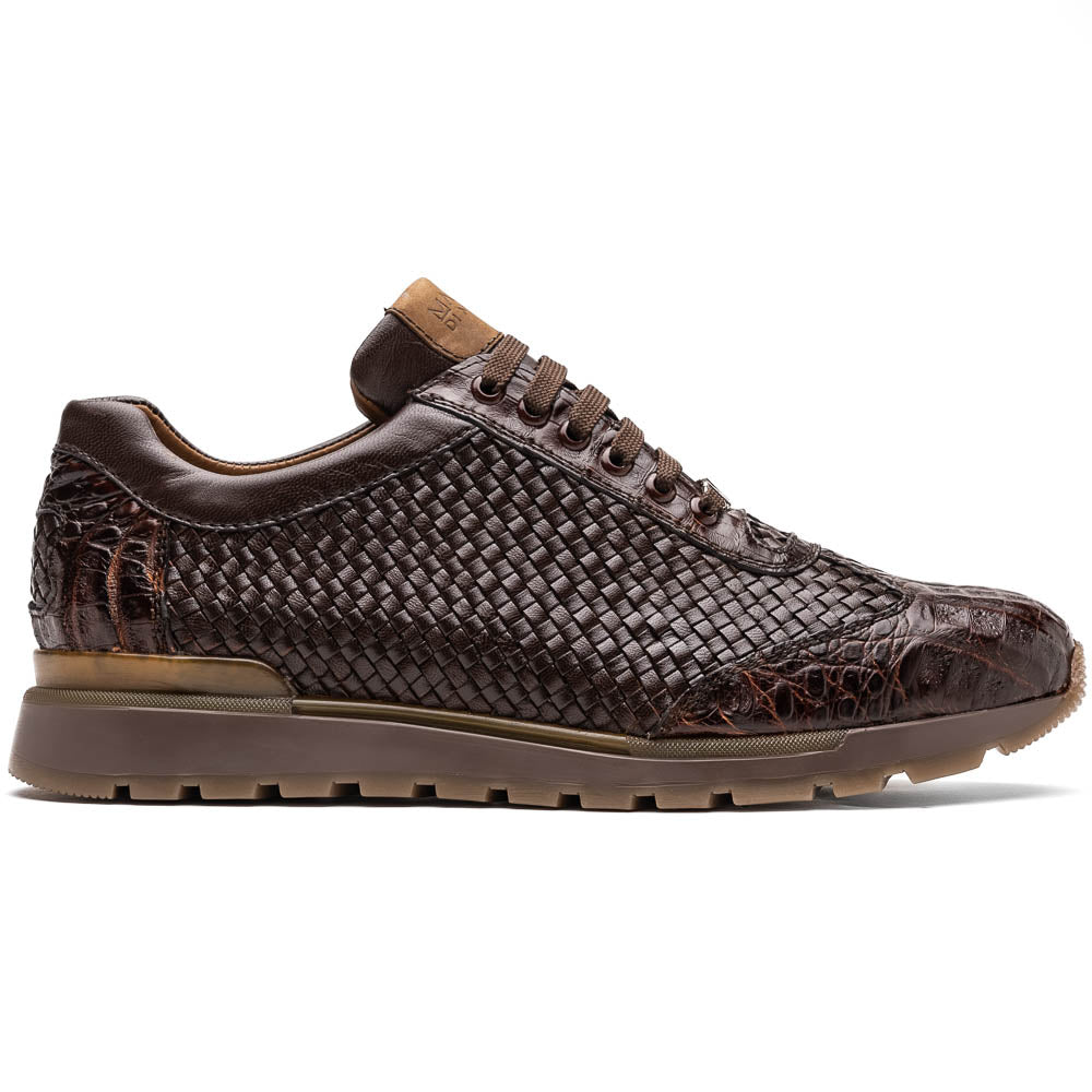 Marco Di Milano Roma Brown Woven Calfskin & Crocodile Sneakers - Dudes Boutique