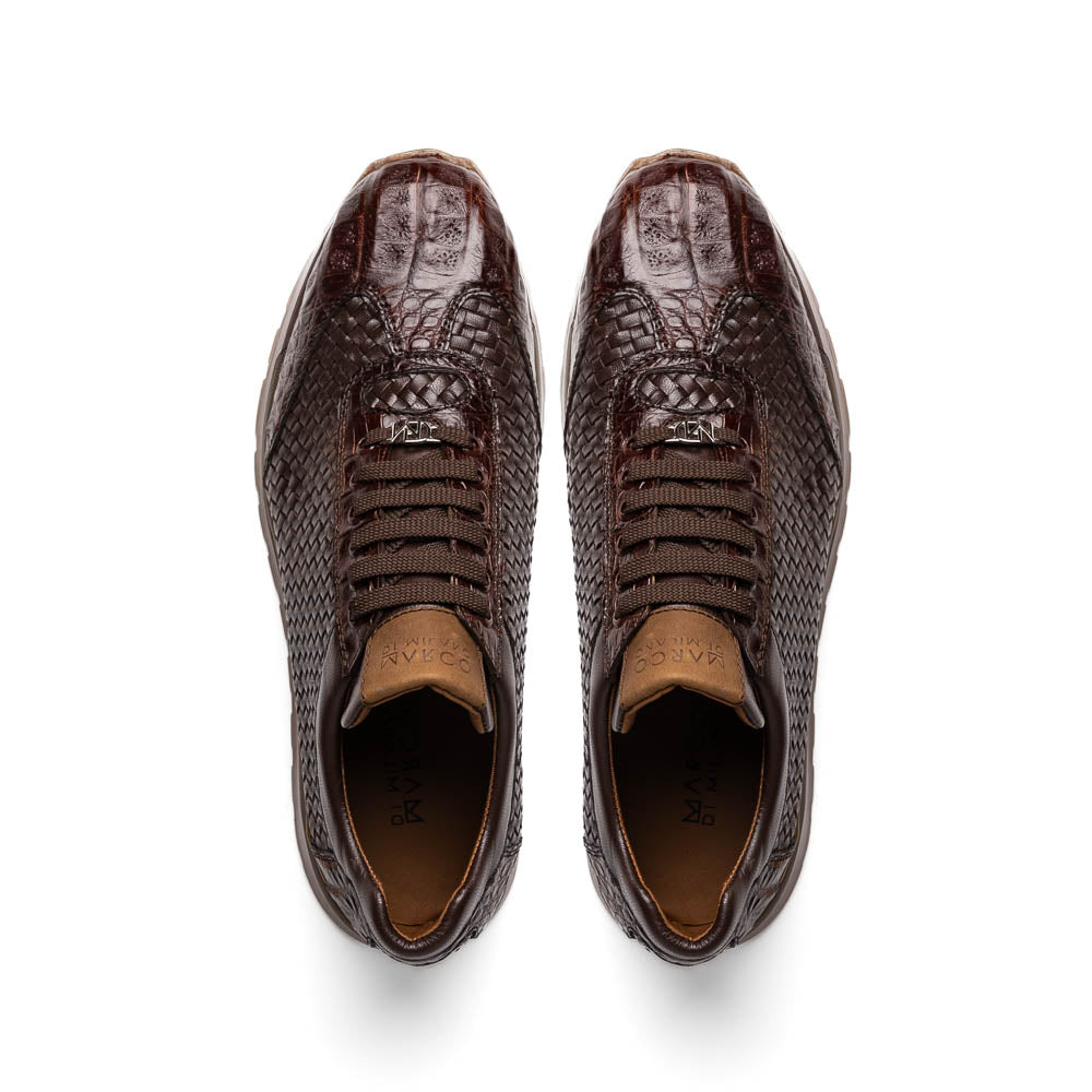 Marco Di Milano Roma Brown Woven Calfskin & Crocodile Sneakers - Dudes Boutique