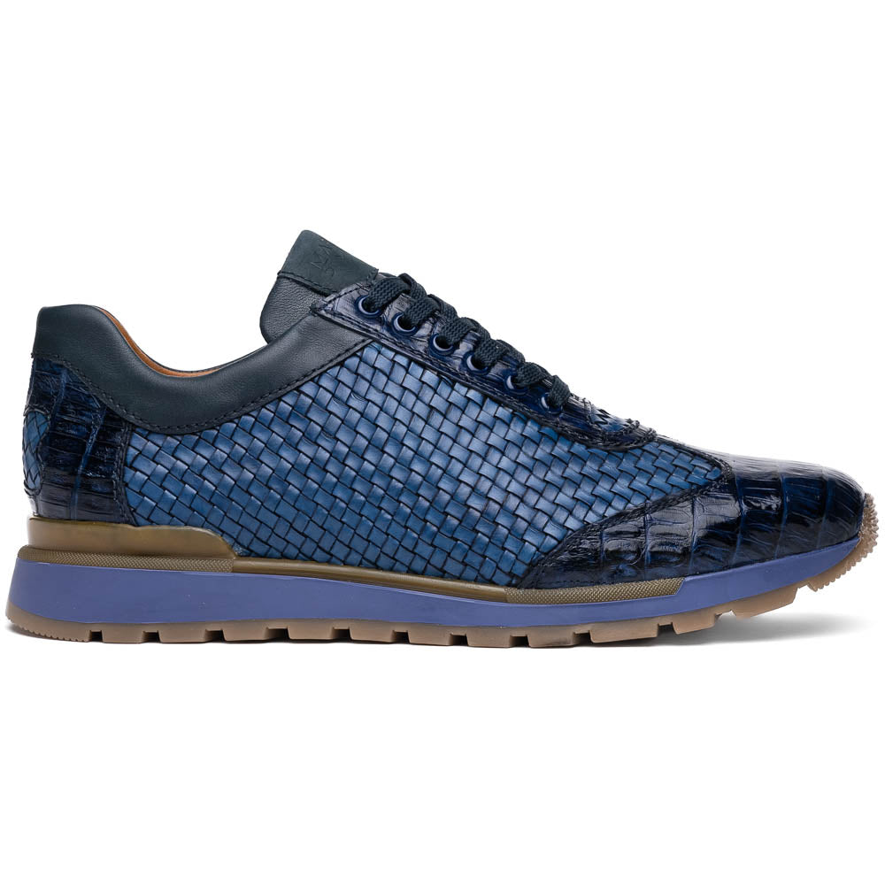 Marco Di Milano Roma Navy Woven Calfskin & Crocodile Sneakers - Dudes Boutique