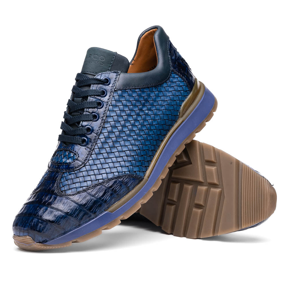 Marco Di Milano Roma Navy Woven Calfskin & Crocodile Sneakers - Dudes Boutique