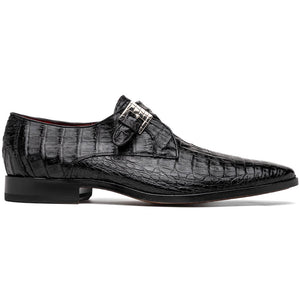 Marco Di Milano Rovigo Black Caiman Crocodile Monk Strap Dress Shoes - Dudes Boutique