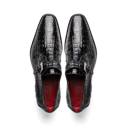 Marco Di Milano Rovigo Black Caiman Crocodile Monk Strap Dress Shoes - Dudes Boutique