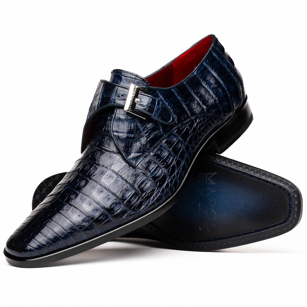 Marco Di Milano Rovigo Blue Caiman Crocodile Monk Strap Dress Shoes - Dudes Boutique