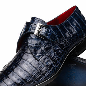 Marco Di Milano Rovigo Blue Caiman Crocodile Monk Strap Dress Shoes - Dudes Boutique