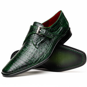 Marco Di Milano Rovigo Green Caiman Crocodile Monk Strap Dress Shoes - Dudes Boutique