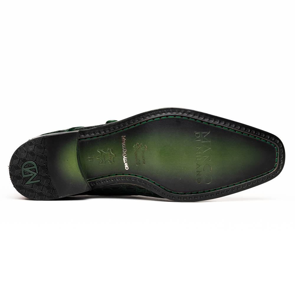 Marco Di Milano Rovigo Green Caiman Crocodile Monk Strap Dress Shoes - Dudes Boutique