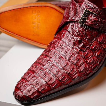 Marco Di Milano Luigi Wine Caiman Crocodile Monk Strap Dress Shoes - Dudes Boutique