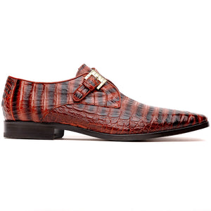 Marco Di Milano Rovigo Cognac Caiman Crocodile Monk Strap Dress Shoes - Dudes Boutique