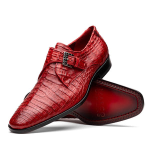 Marco Di Milano Rovigo Red Caiman Crocodile Monk Strap Dress Shoes - Dudes Boutique