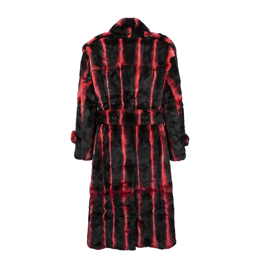 Kashani Men's Red Full Length Rex Rabbit Trench Fur Coat