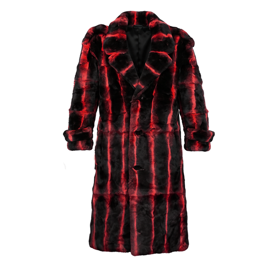 Kashani Men's Red Full Length Rex Rabbit Trench Fur Coat