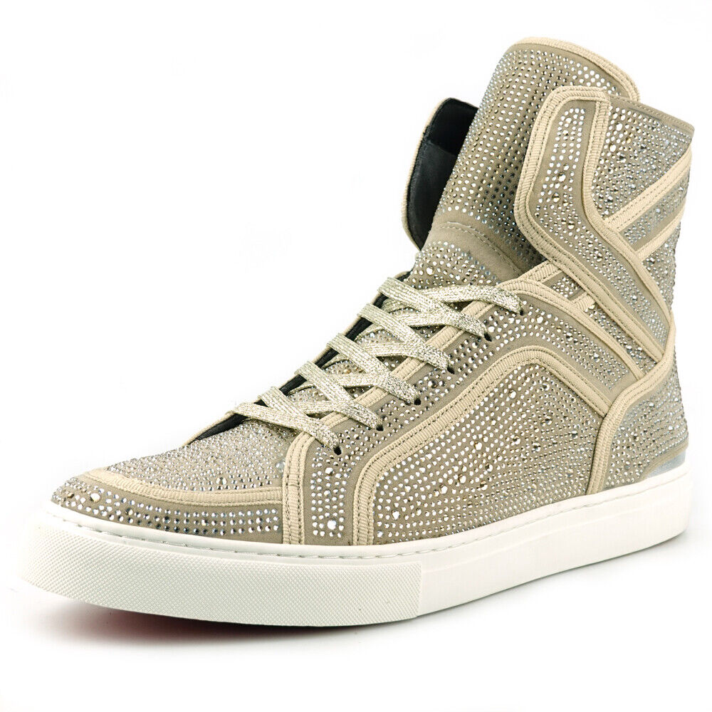 Fiesso Full Crystal Gold Hightop Sneakers - Dudes Boutique