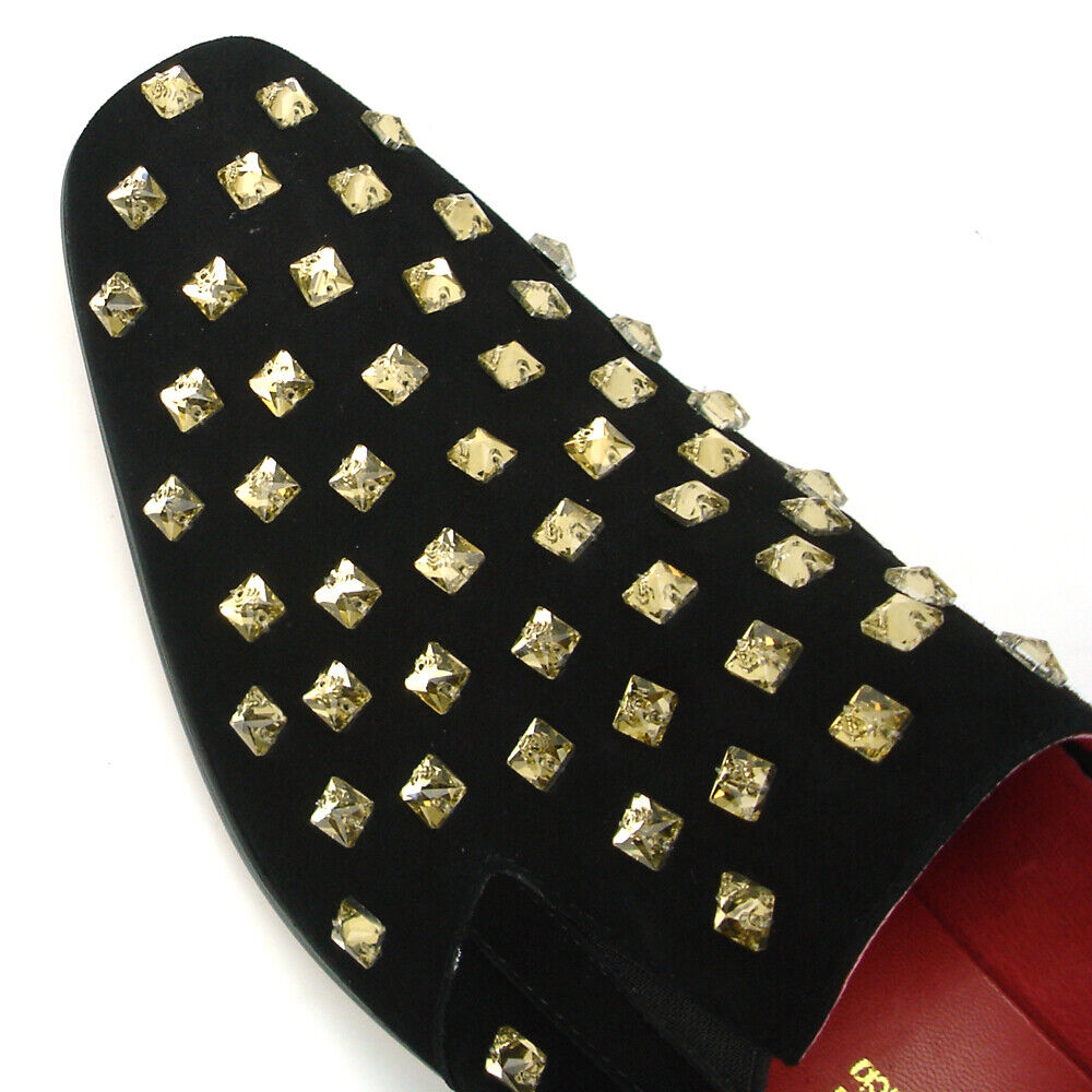 Fiesso Black Suede Gold Crystal Loafers - Dudes Boutique
