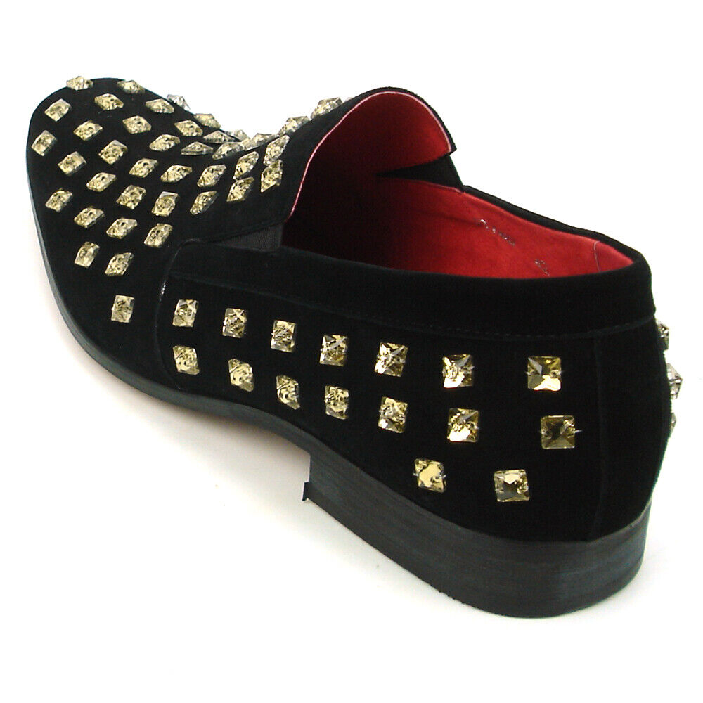 Fiesso Black Suede Gold Crystal Loafers - Dudes Boutique