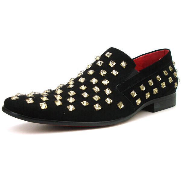 Fiesso Black Suede Gold Crystal Loafers - Dudes Boutique