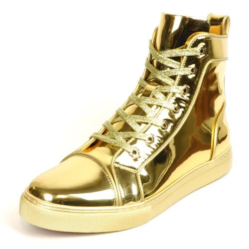 Fiesso Gold Metallic Hightop Sneakers - Dudes Boutique