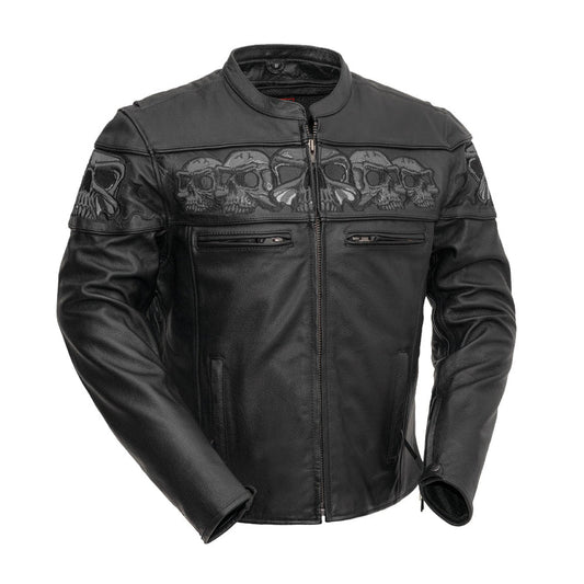 FMG Skull Glow-in-Dark Motorcycle Leather Biker Jacket