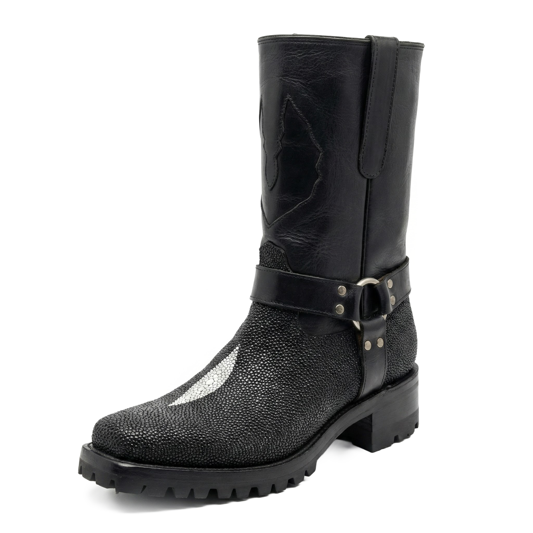 Safari Black Harness Crocodile Biker Boots