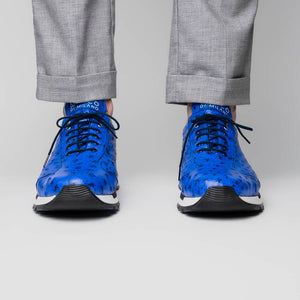 Marco Di Milano Scanno Electric Blue Ostrich Quill Sneakers - Dudes Boutique