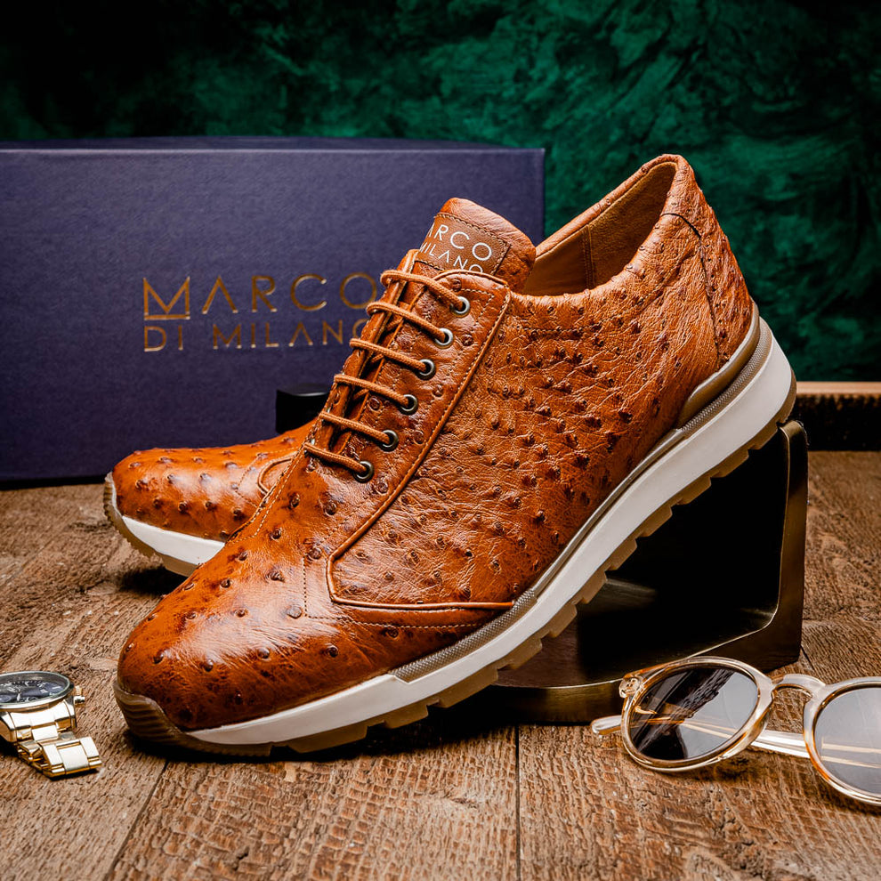 Marco Di Milano Scanno Antique Cognac Ostrich Quill Sneakers - Dudes Boutique