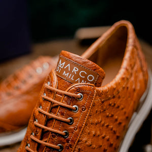 Marco Di Milano Scanno Antique Cognac Ostrich Quill Sneakers - Dudes Boutique