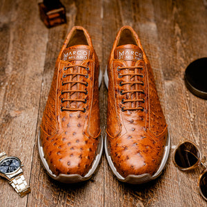 Marco Di Milano Scanno Antique Cognac Ostrich Quill Sneakers - Dudes Boutique