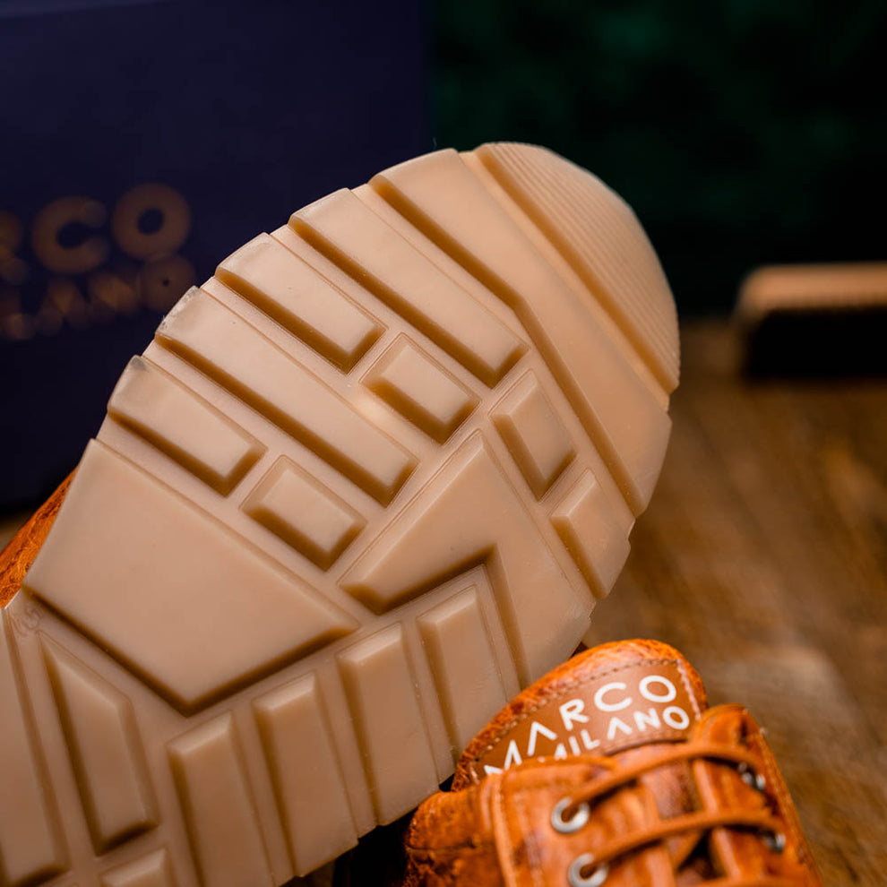 Marco Di Milano Scanno Antique Cognac Ostrich Quill Sneakers - Dudes Boutique