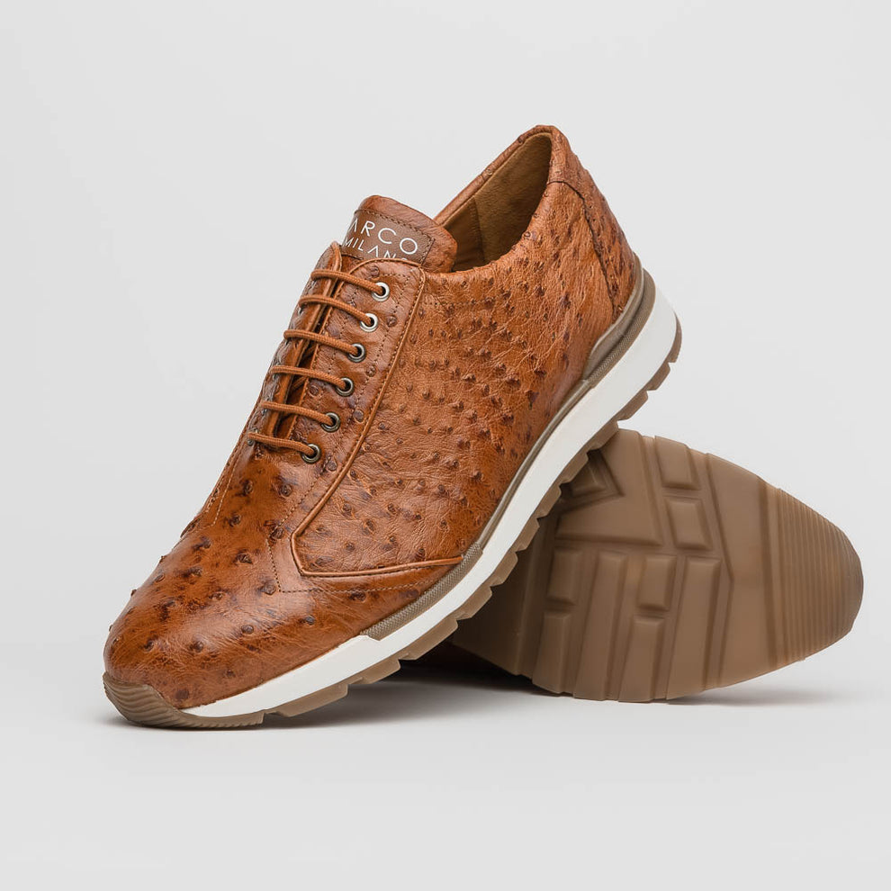 Marco Di Milano Scanno Antique Cognac Ostrich Quill Sneakers - Dudes Boutique