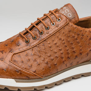 Marco Di Milano Scanno Antique Cognac Ostrich Quill Sneakers - Dudes Boutique