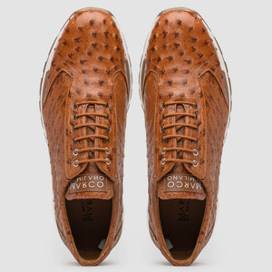 Marco Di Milano Scanno Antique Cognac Ostrich Quill Sneakers - Dudes Boutique