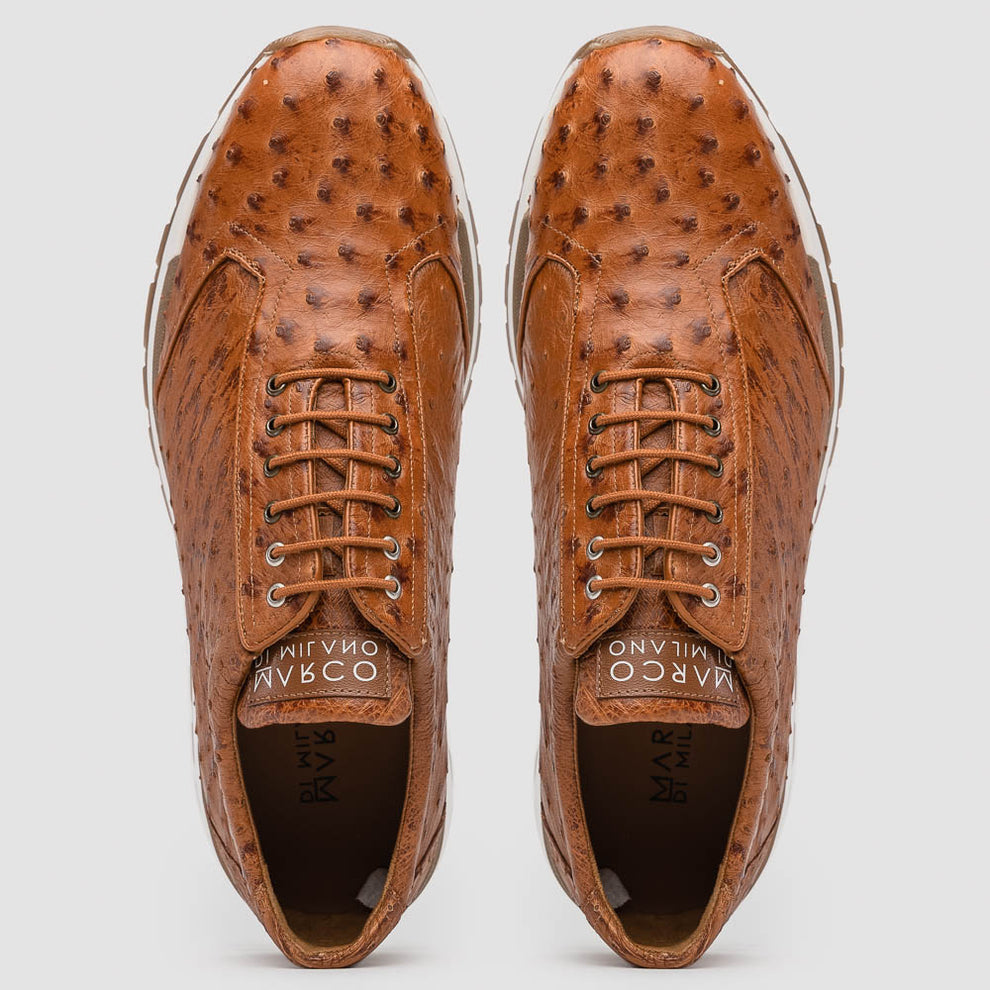 Marco Di Milano Scanno Antique Cognac Ostrich Quill Sneakers - Dudes Boutique