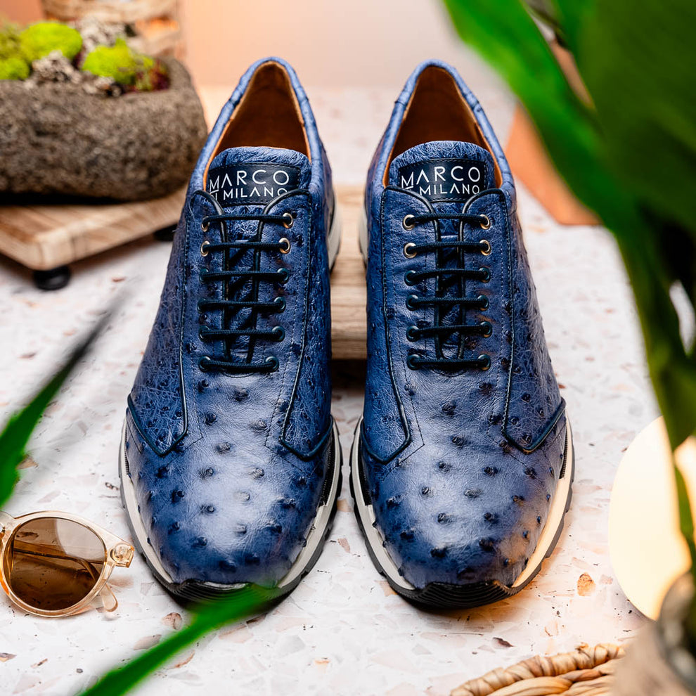 Marco Di Milano Scanno Antique Navy Ostrich Quill Sneakers - Dudes Boutique