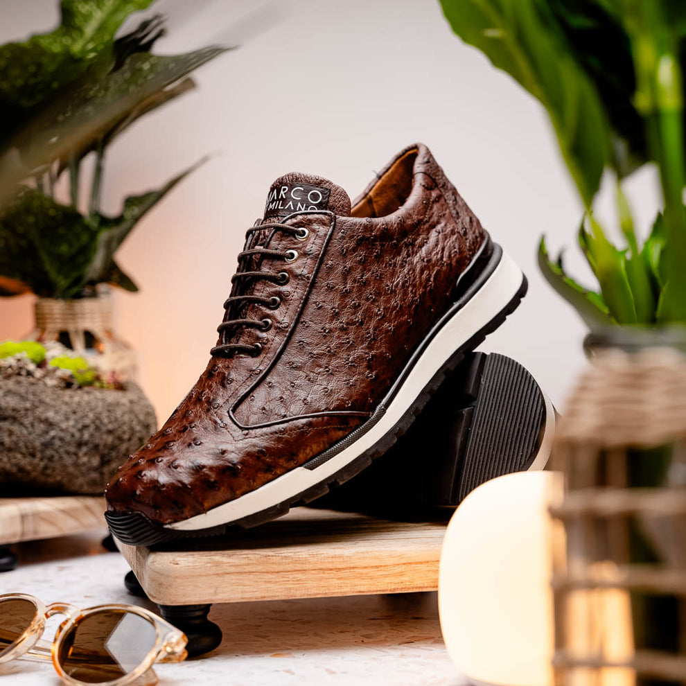 Marco Di Milano Scanno Brown Ostrich Quill Sneakers - Dudes Boutique