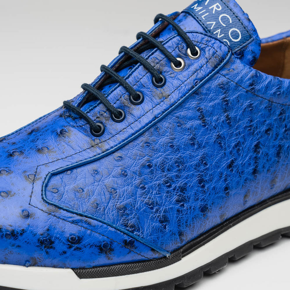 Marco Di Milano Scanno Electric Blue Ostrich Quill Sneakers - Dudes Boutique