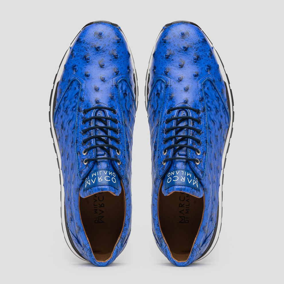 Marco Di Milano Scanno Electric Blue Ostrich Quill Sneakers - Dudes Boutique