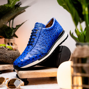 Marco Di Milano Scanno Electric Blue Ostrich Quill Sneakers - Dudes Boutique