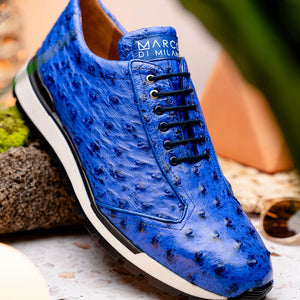 Marco Di Milano Scanno Electric Blue Ostrich Quill Sneakers - Dudes Boutique