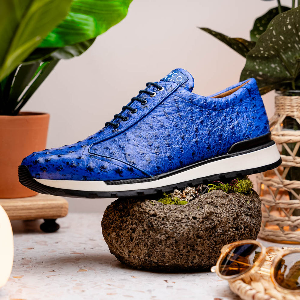 Marco Di Milano Scanno Electric Blue Ostrich Quill Sneakers - Dudes Boutique