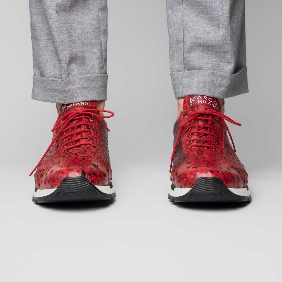 Marco Di Milano Scanno Antique Red Ostrich Quill Sneakers - Dudes Boutique